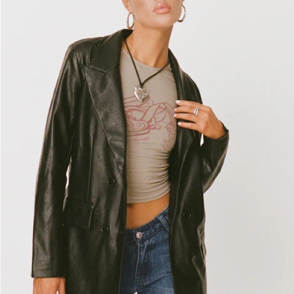 Princess Polly Black Faux Leather Long Blazer